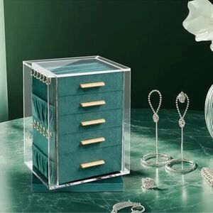 Elegant Teal Jewelry Organizer with Gold Accents